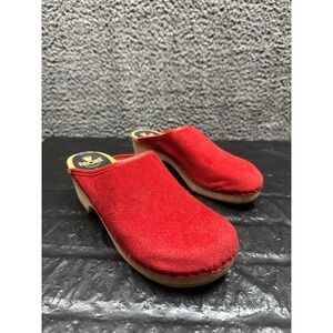 Red Suede Clog Mules - Women